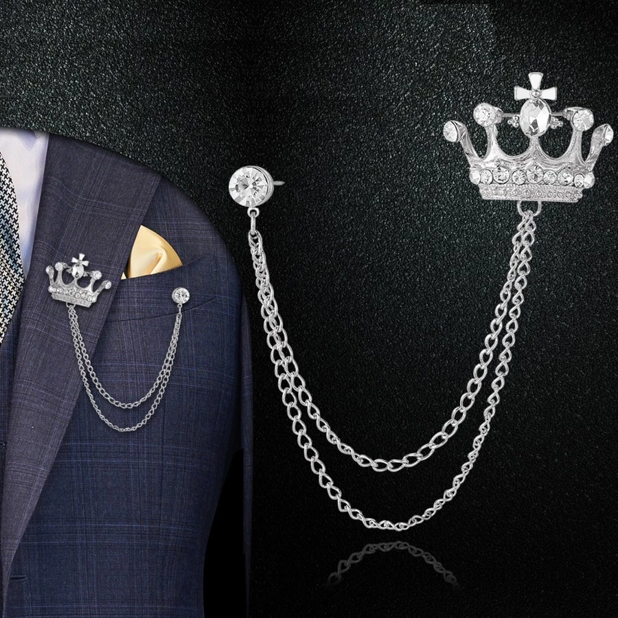 cài áo vương miện bạc